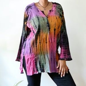 Geeta Boho Hippie Tie Dye Gauze Shirt